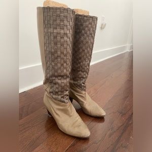 Authentic Italian leather boots with knit detail in tan
